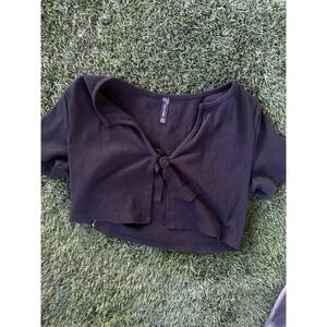 7DAYWKND Ribbed Tie Front Crop Top Sleeveless Tank Black Casual Size Unknown